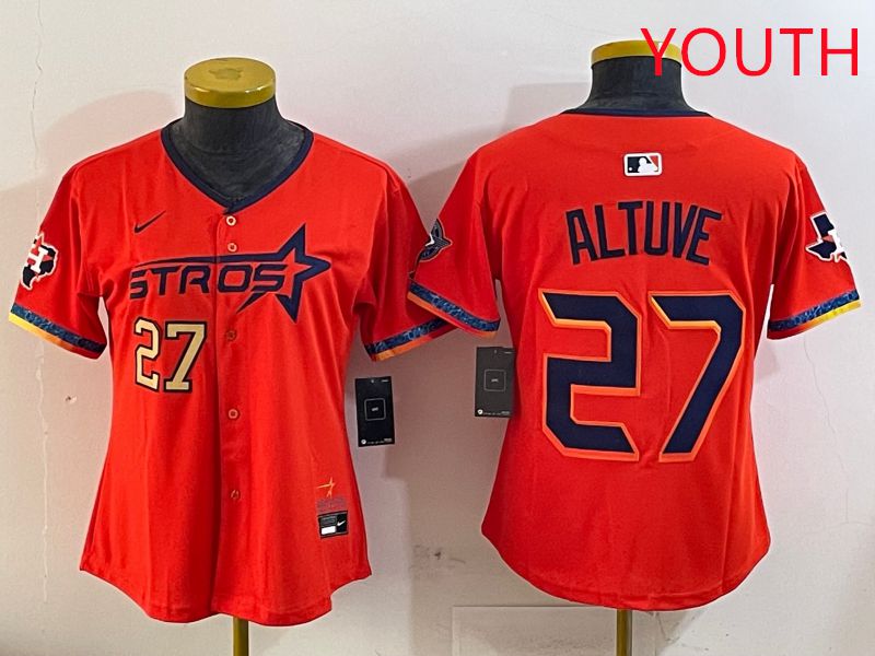 Youth Houston Astros #27 Altuve Orange Fourth generation Joint Name Nike 2025 MLB Jersey style 3->youth mlb jersey->Youth Jersey
